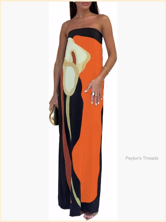 Dresses & Skirts - Strapless Maxi Dress Floral Boho Flowy Long Tube Sundress